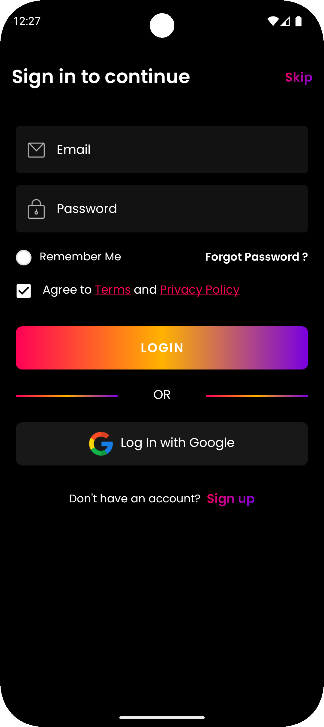 MoodPrime APK Screenshot - Login Page Screen