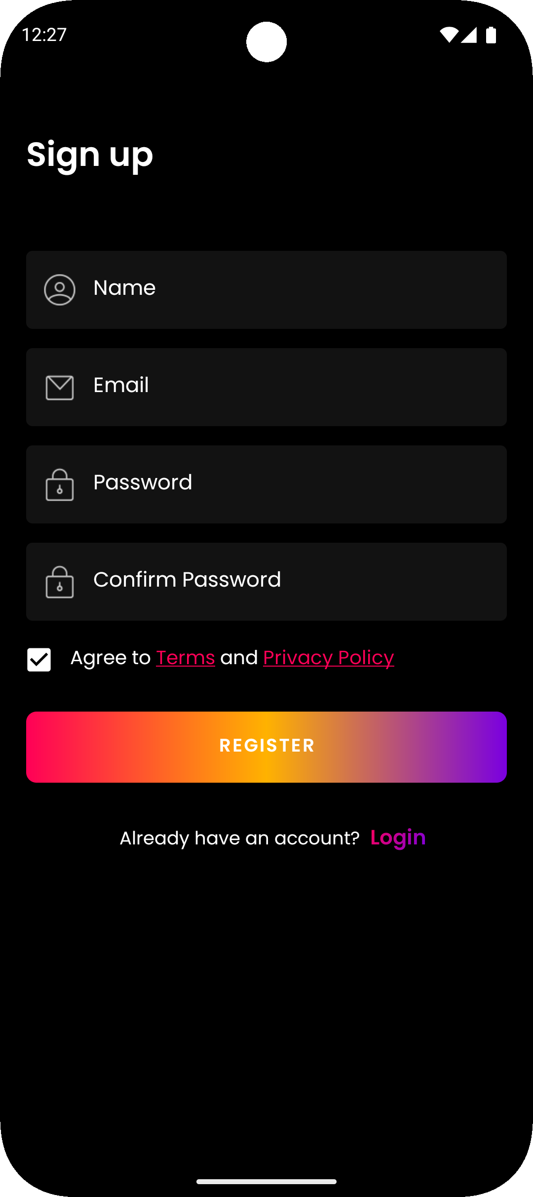 MoodPrime APK Screenshot - Signup Page Screen